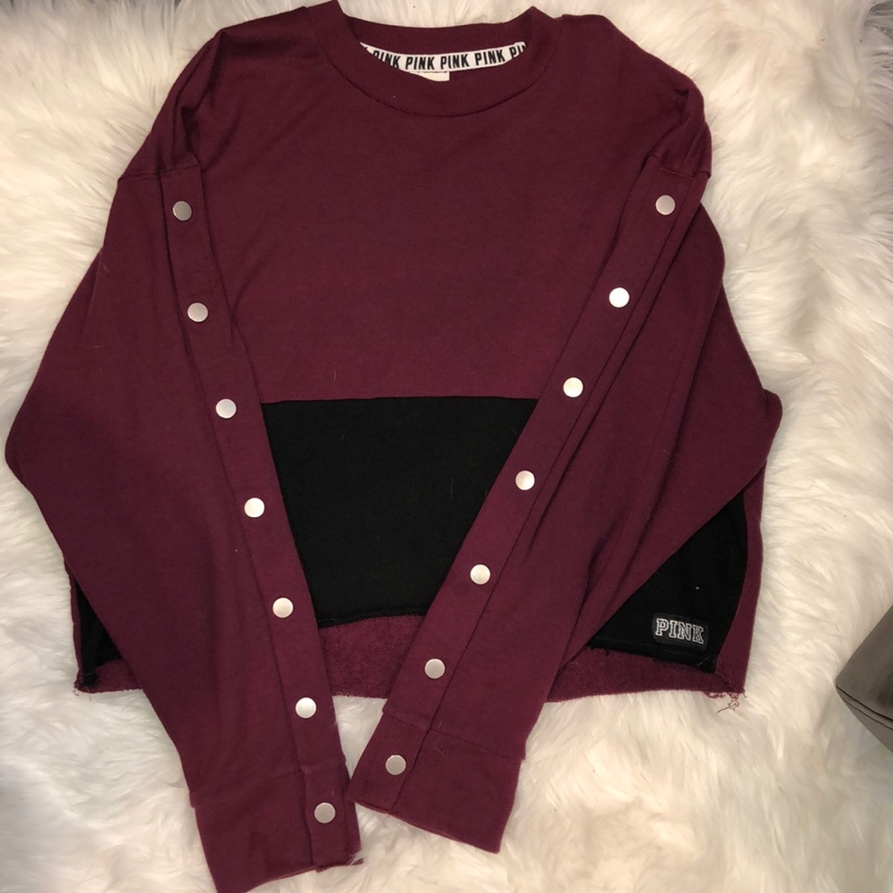 Pink VS Button Sleeve Sweatshirt